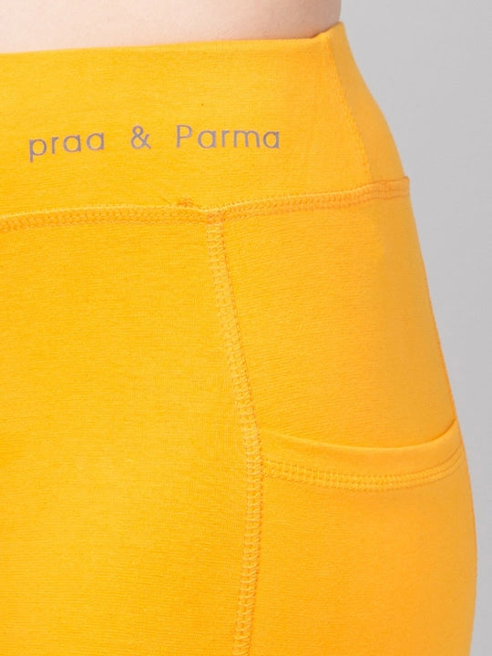 Women Solid Yellow Slim Fit with pockets Leggings