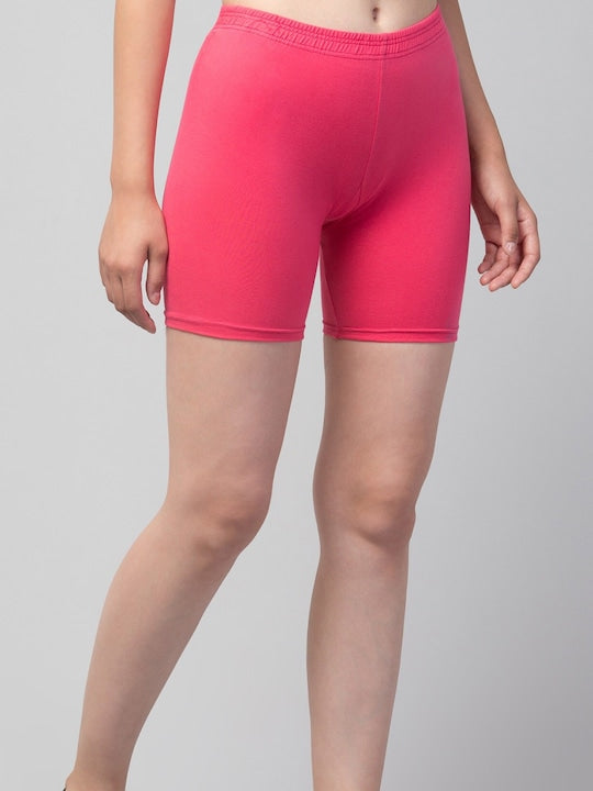 Women Solid Rani pink Mid-Rise Gym Short Brief