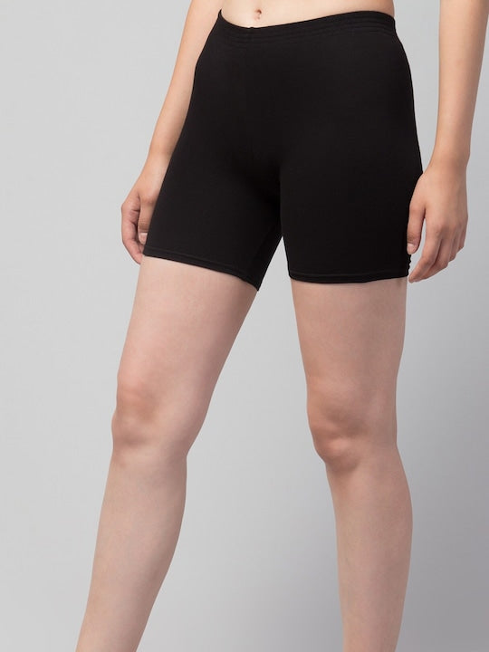 Women Solid Black Mid-Rise Gym Short Brief