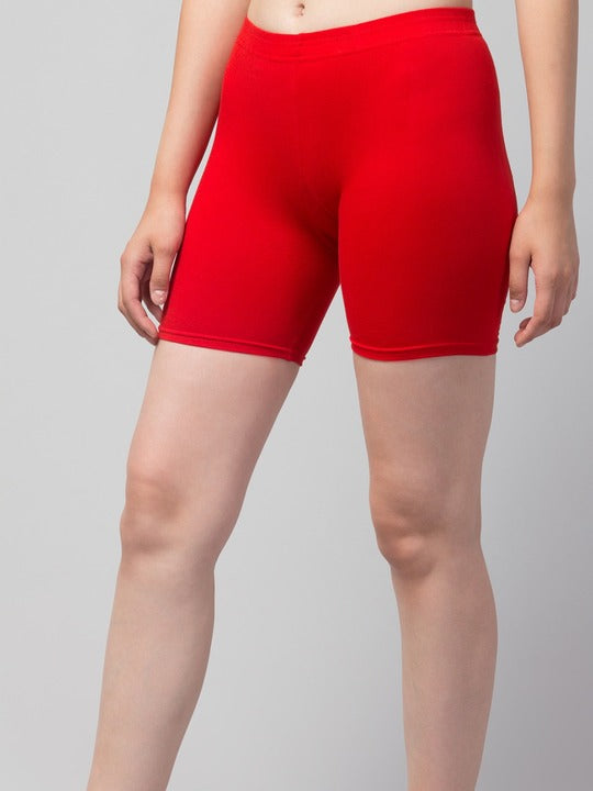 Women Solid Red Mid-Rise Gym Short