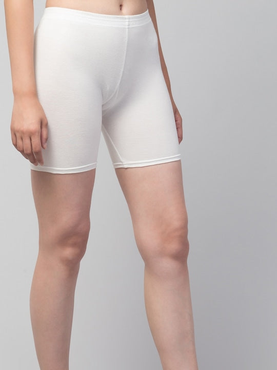Women Solid White Shorts Briefs