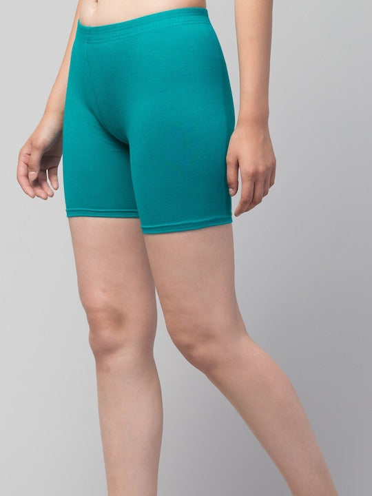 Women Solid Rama Green Mid-Rise Gym Short Brief