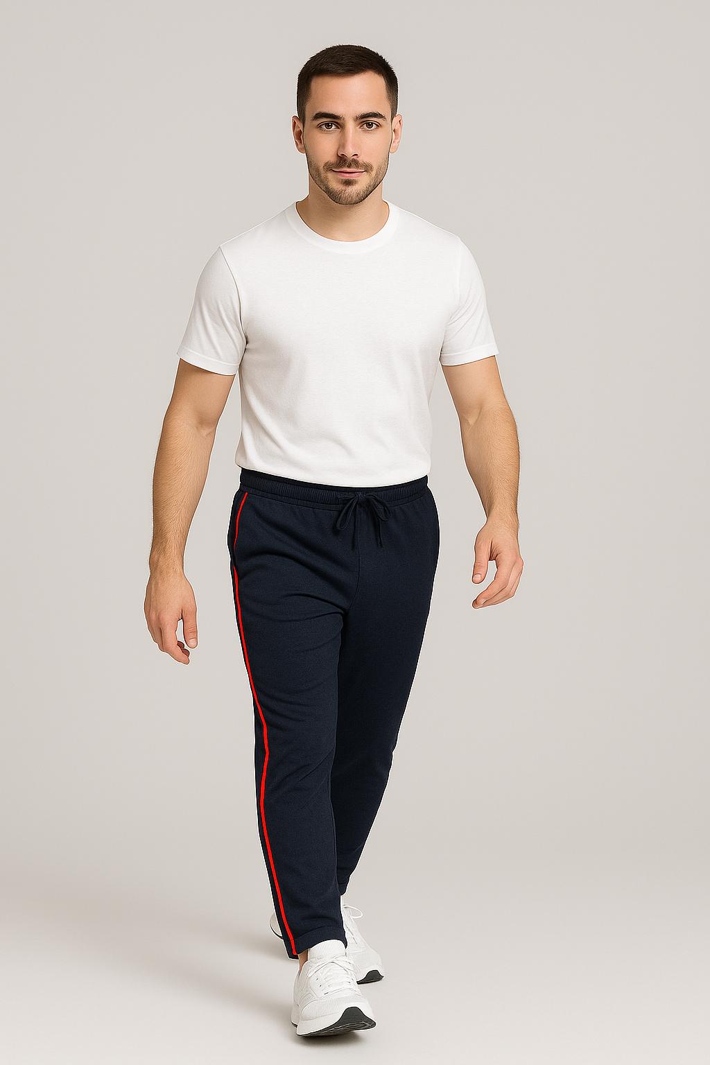 Men Navy NS Lycra Joggers with Red Side Tape