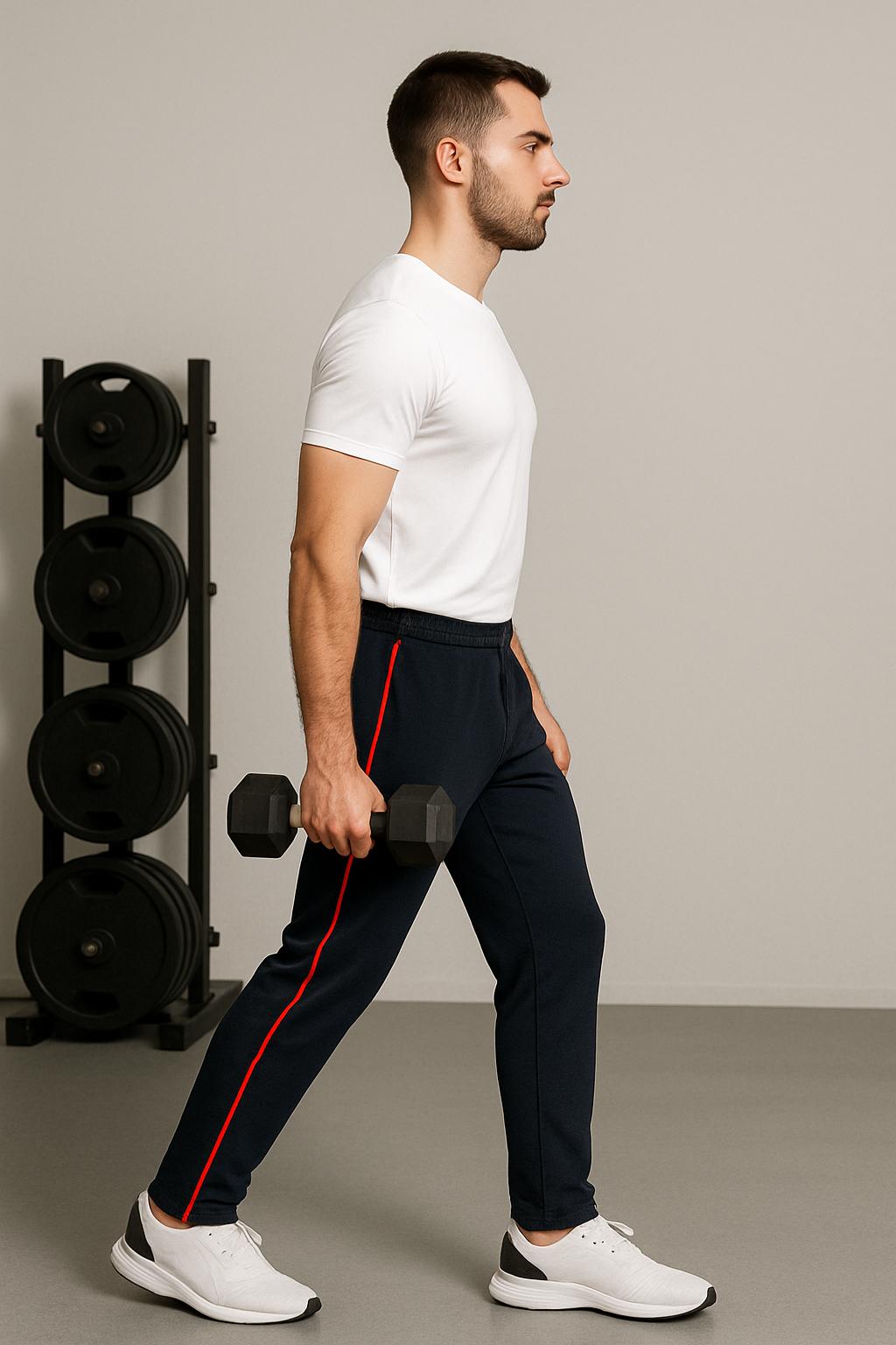 Men Navy NS Lycra Joggers with Red Side Tape