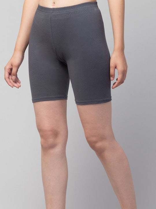 Women Solid Grey Mid-Rise Gym Short Brief