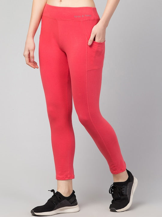 Women Solid Pink Slim Fit with pockets Leggings