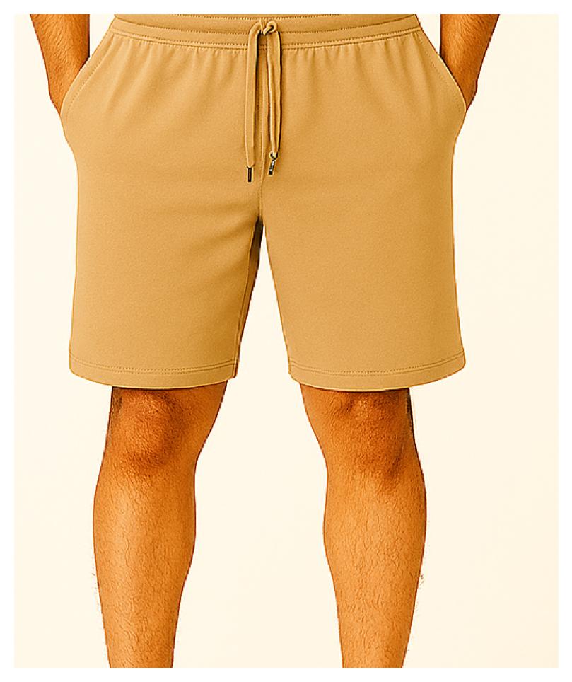 Men Camel/Tan Cotton Terry Knit Shorts with Drawcord & Pockets