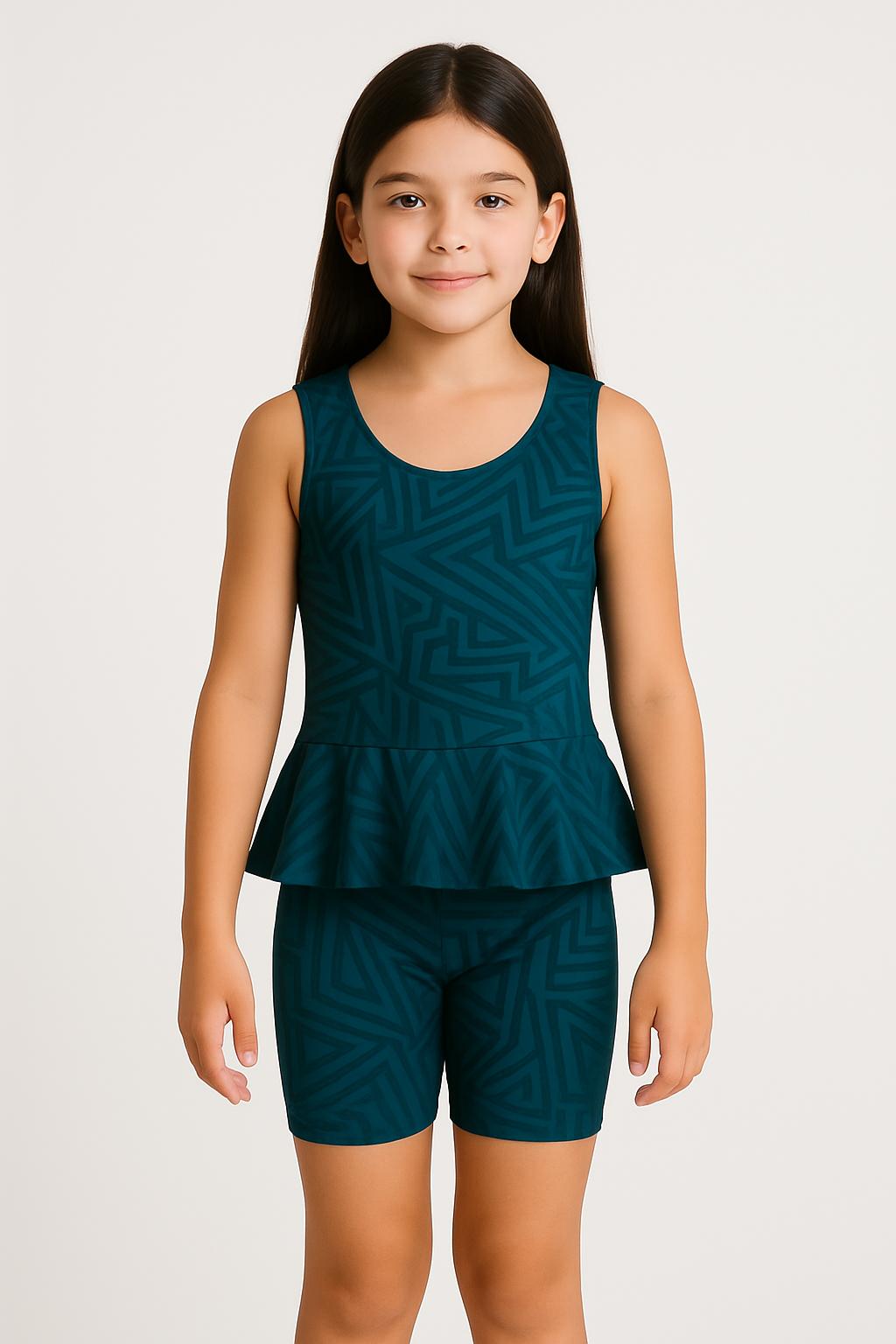 Printed Round Neck Girls Swimming Dress