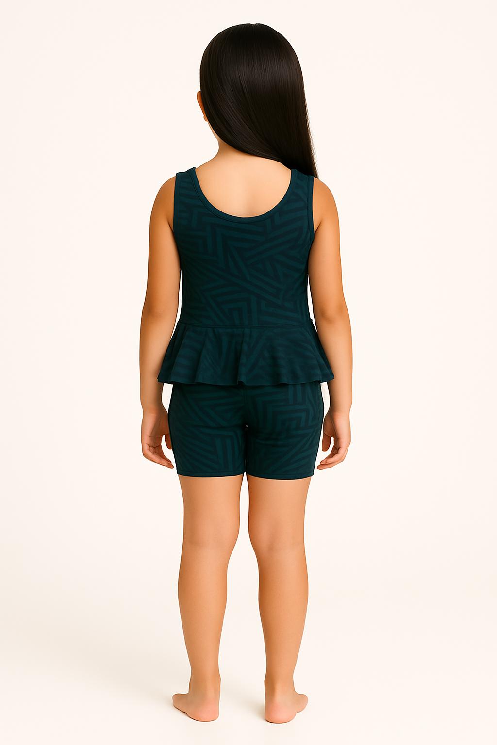 Printed Round Neck Girls Swimming Dress
