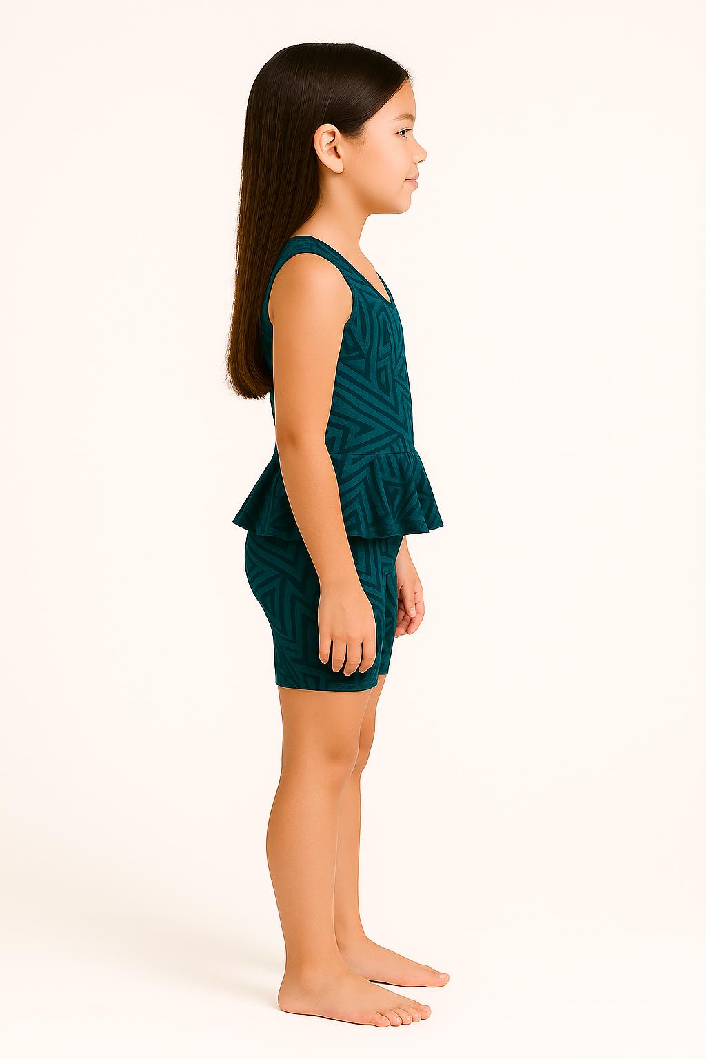 Printed Round Neck Girls Swimming Dress