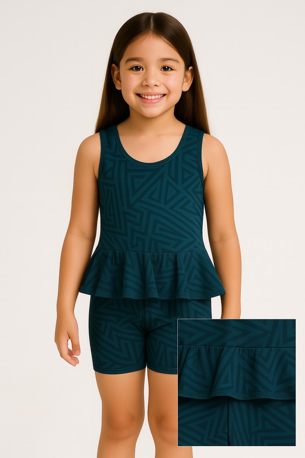 Printed Round Neck Girls Swimming Dress