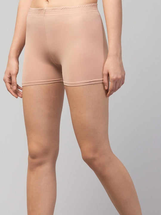 Women Solid Beige Mid-Rise Gym Shorts Briefs