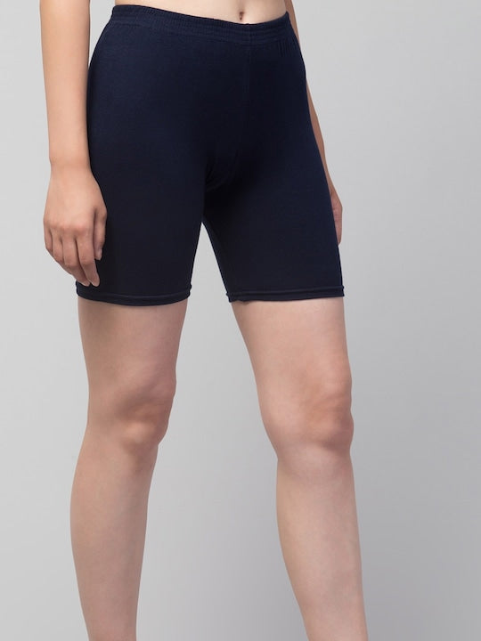 Women Solid Navy Blue Mid-Rise Gym Short Brief