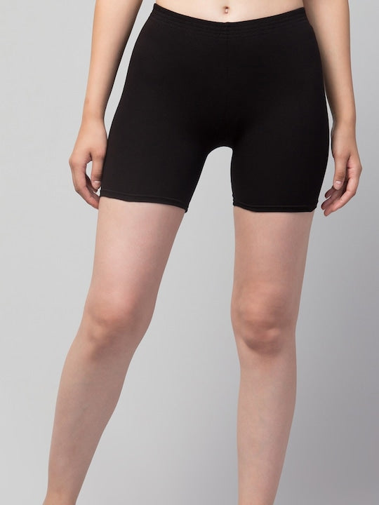 Women Solid Black Mid-Rise Gym Short Brief