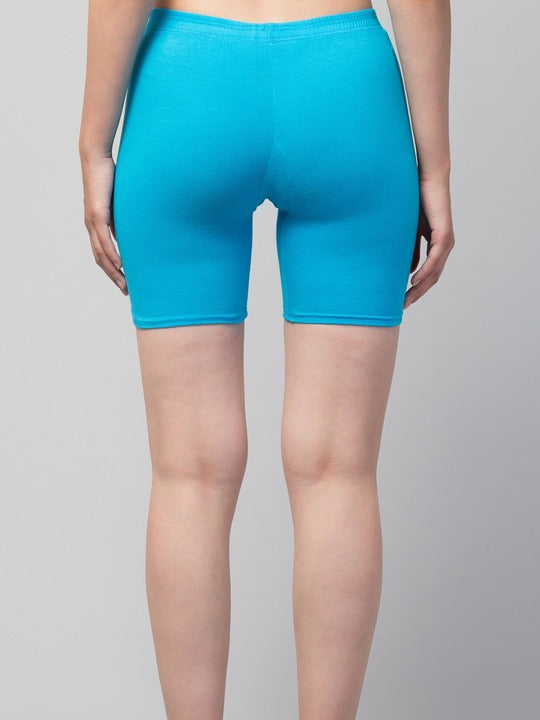 Women Solid Sky Blue Mid-Rise Short