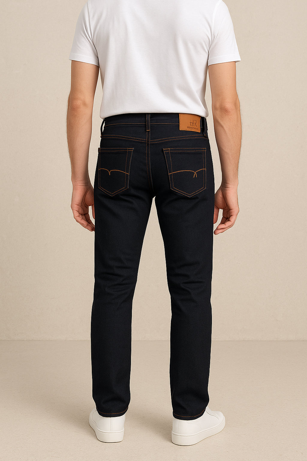 Men’s Straight-Leg Denim – Mid-Rise Stretch, Solid Dark Indigo