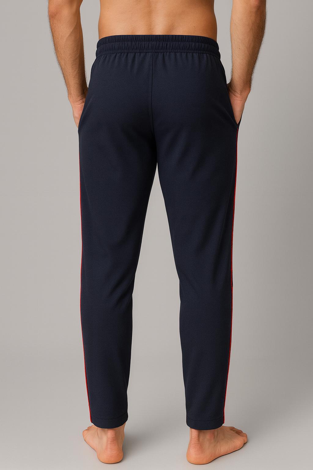 Men Navy NS Lycra Joggers with Red Side Tape