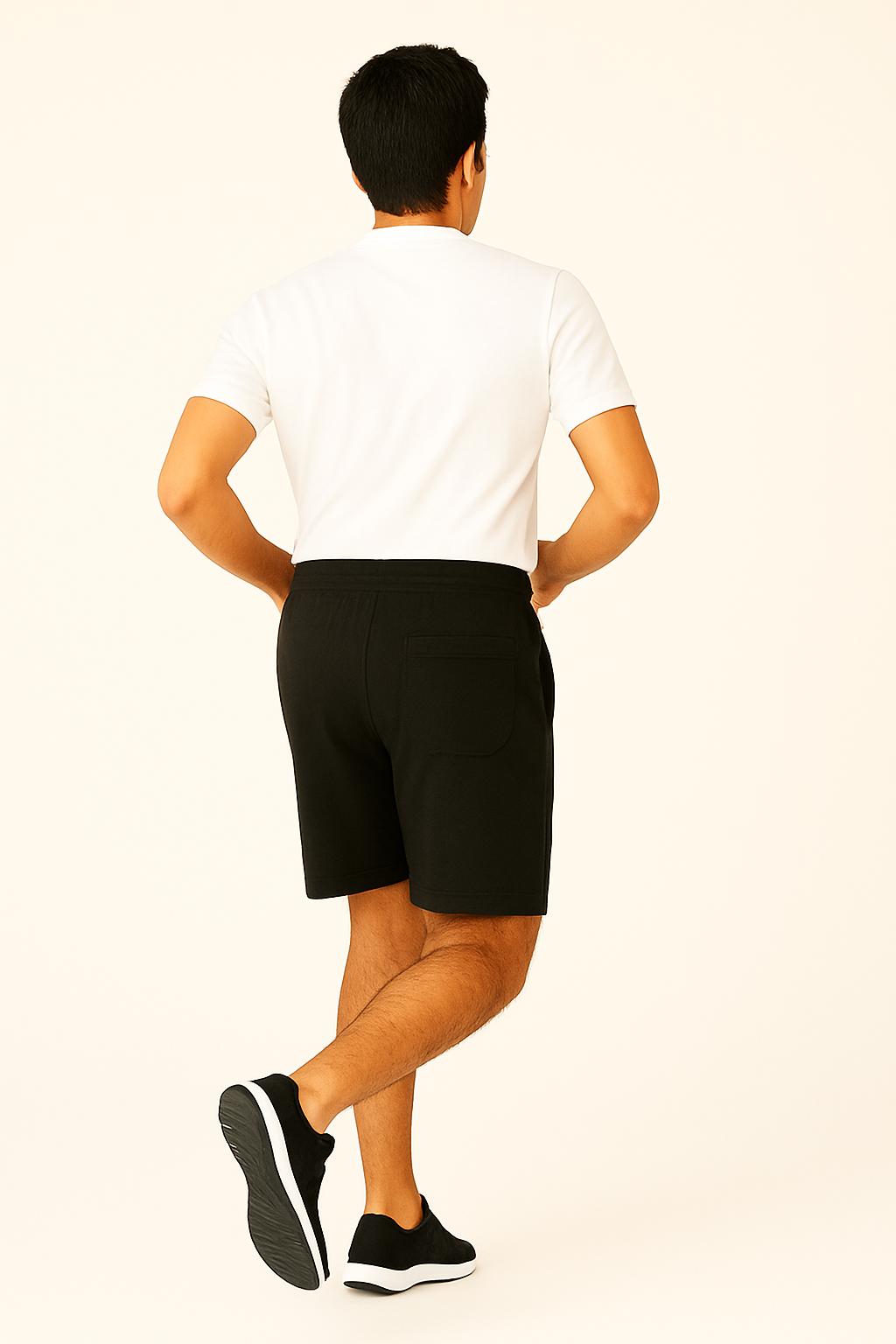 Men Black Cotton Terry Lounge/Workout Shorts