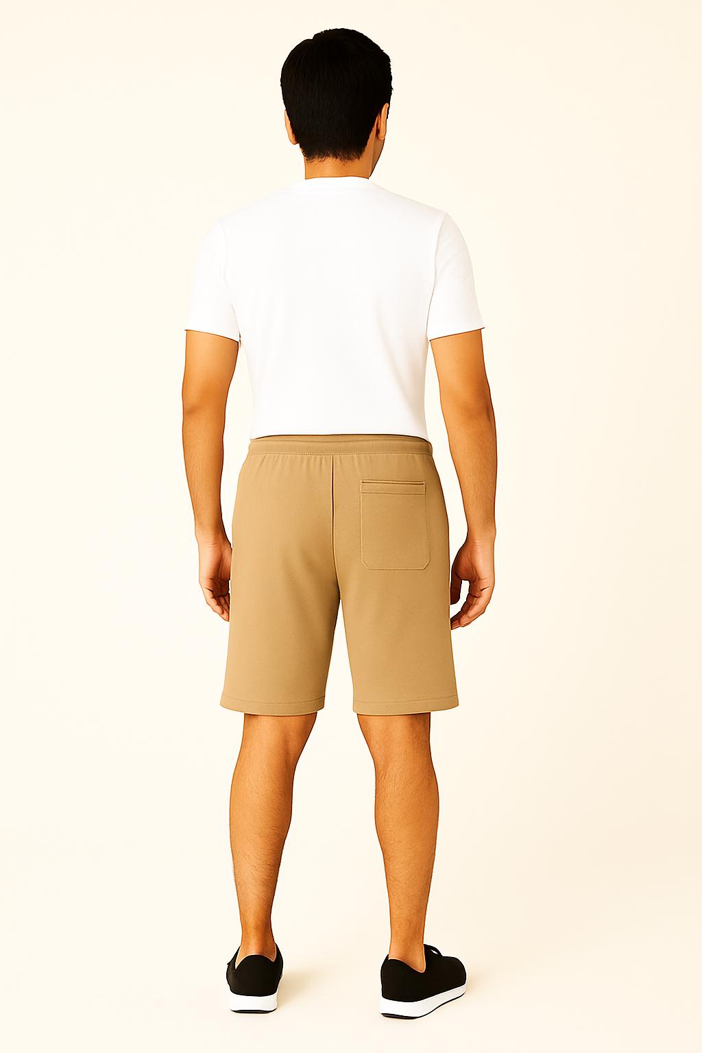 Men Camel/Tan Cotton Terry Knit Shorts with Drawcord & Pockets