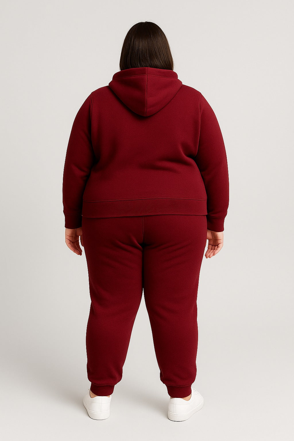 Women’s Plus-Size Hoodie Tracksuit Set – Maroon (Polyester Fleece)