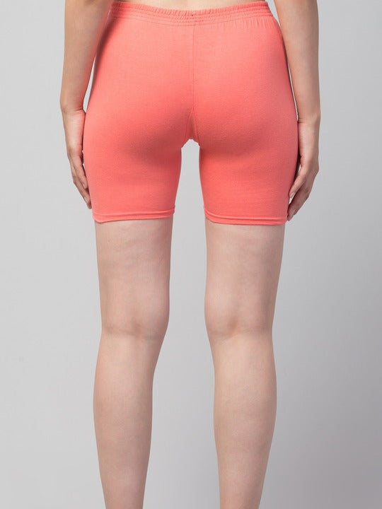 Women Solid Peach Mid-Rise Short Brief