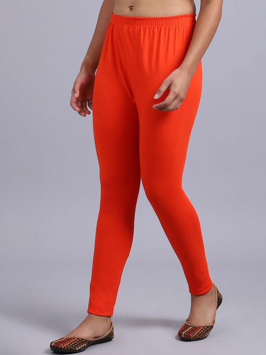 Women Solid Orange Slim Fit Leggings