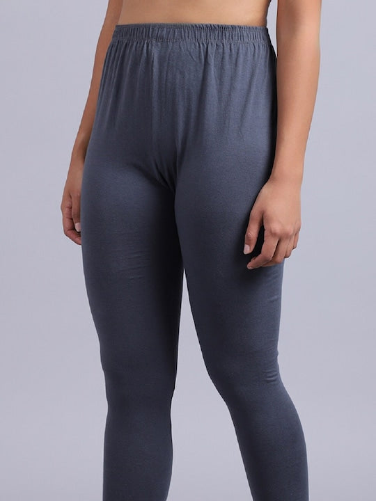 Women Solid Grey Mid-Rise Slim Fit Leggings