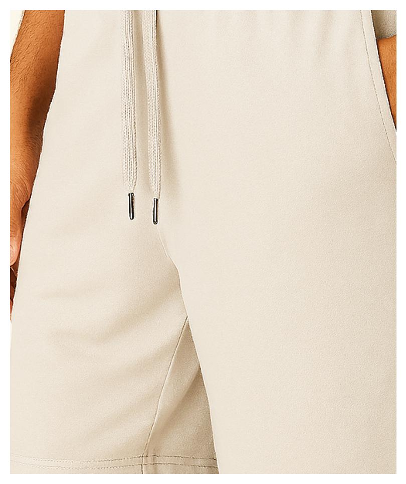 Men Beige Cotton Terry Knit Shorts with Drawcord & Pockets