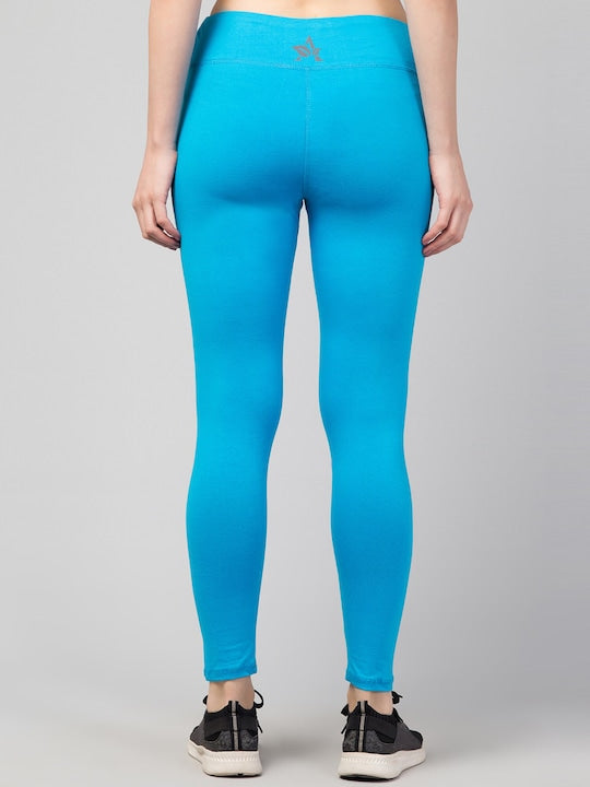 Women Solid Sky Blue Slim Fit Leggings