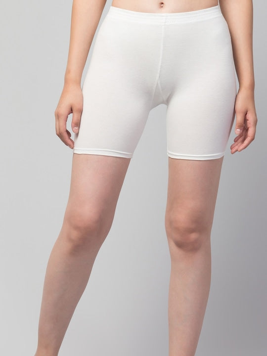 Women Solid White Shorts Briefs