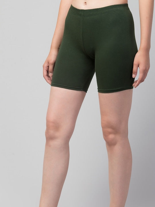 Women Solid Olive Mid-Rise Short Brief