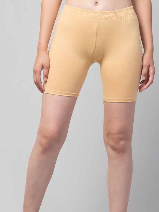 Women Solid Beige Mid-Rise Short Brief