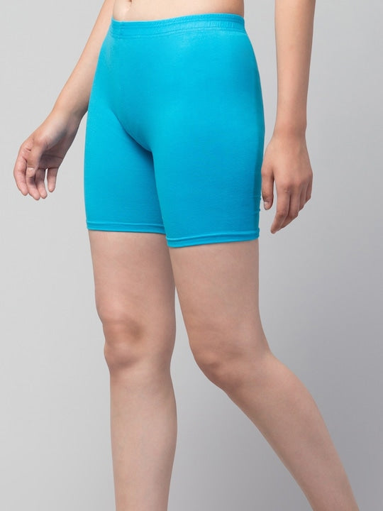 Women Solid Sky Blue Mid-Rise Short Brief