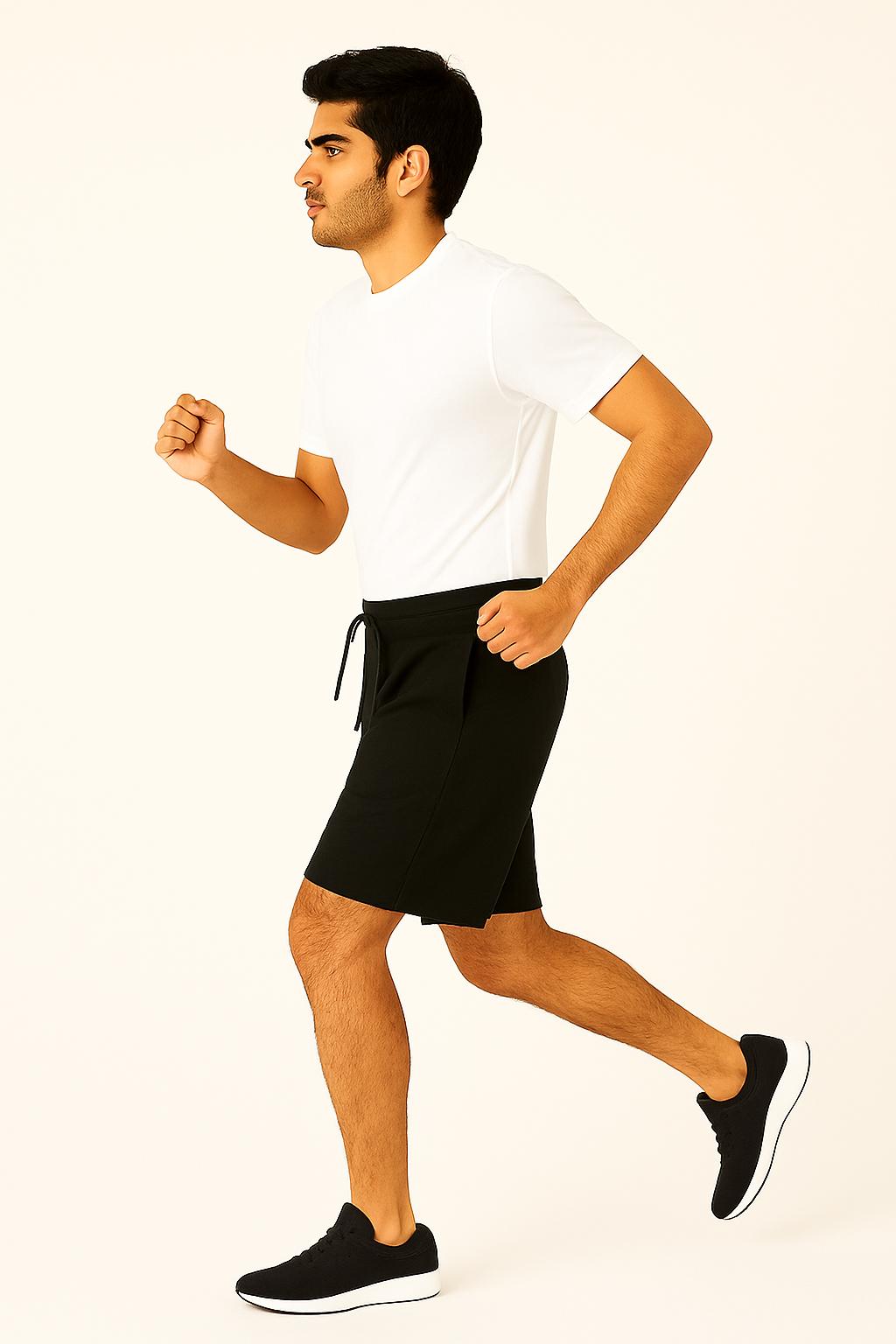 Men Black Cotton Terry Lounge/Workout Shorts
