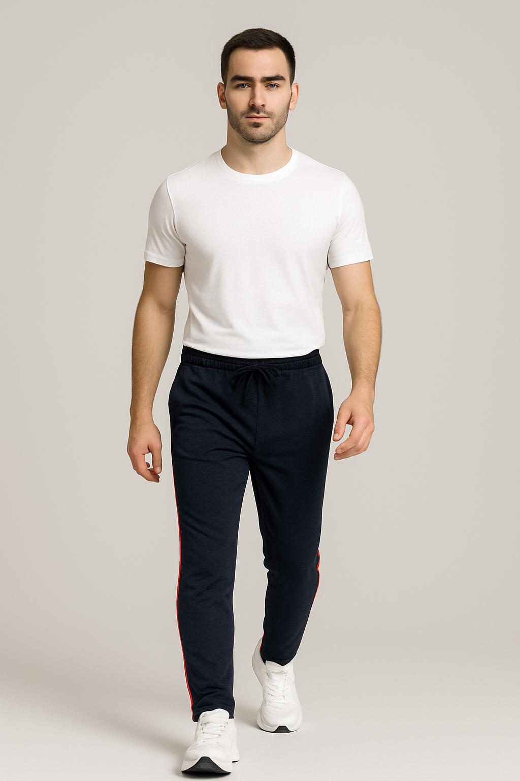 Men Navy NS Lycra Joggers with Red Side Tape