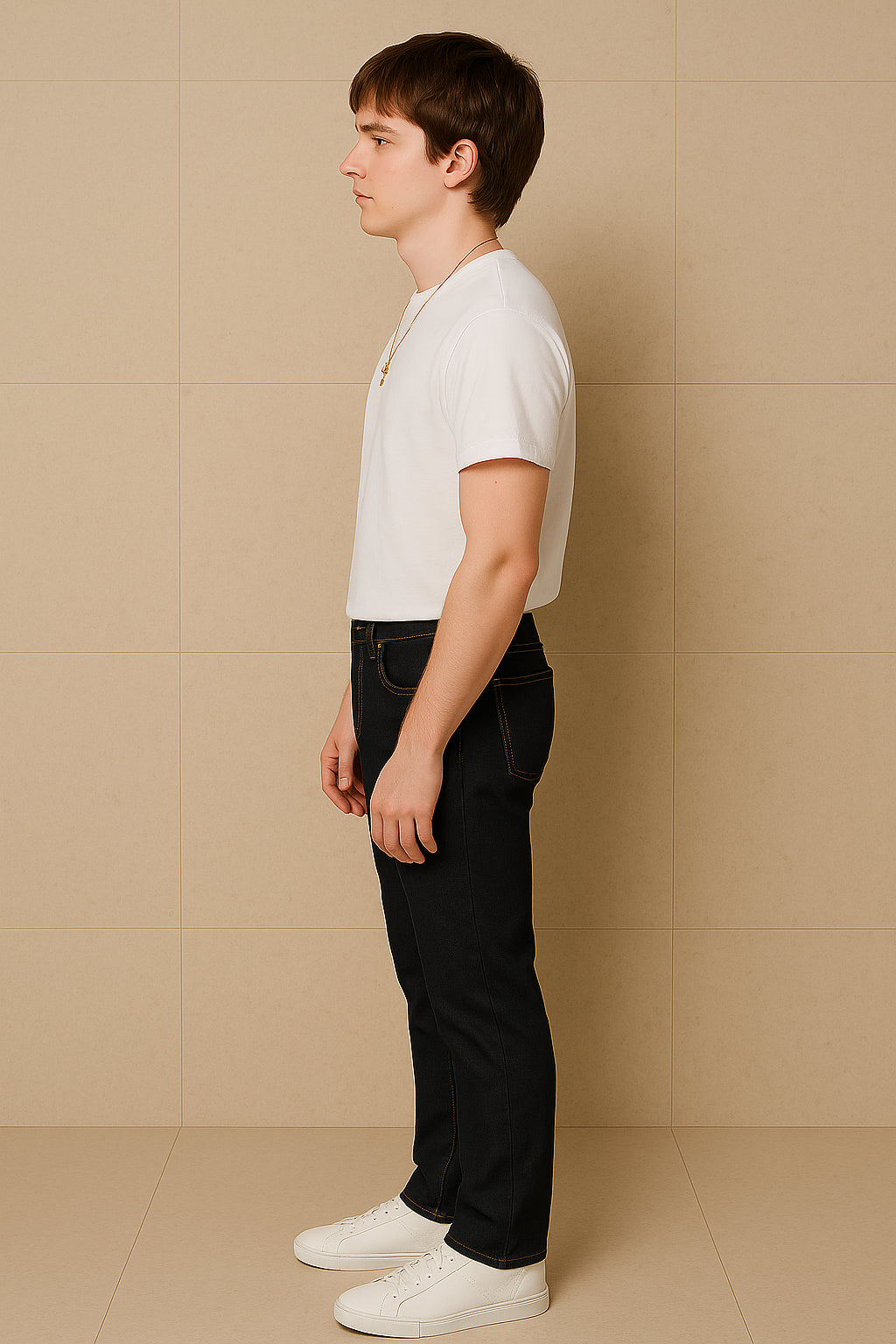 Men’s Straight-Leg Denim – Mid-Rise Stretch, Solid Dark Indigo