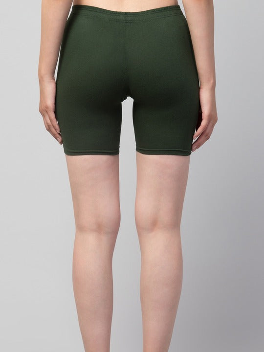 Women Solid Olive Mid-Rise Short