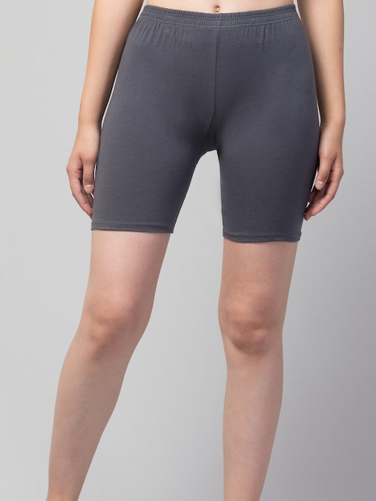Women Solid Grey Mid-Rise Gym Short Brief