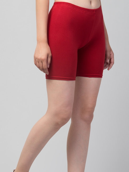 Women Solid Light Maroon Mid-Rise Gym Short Brief