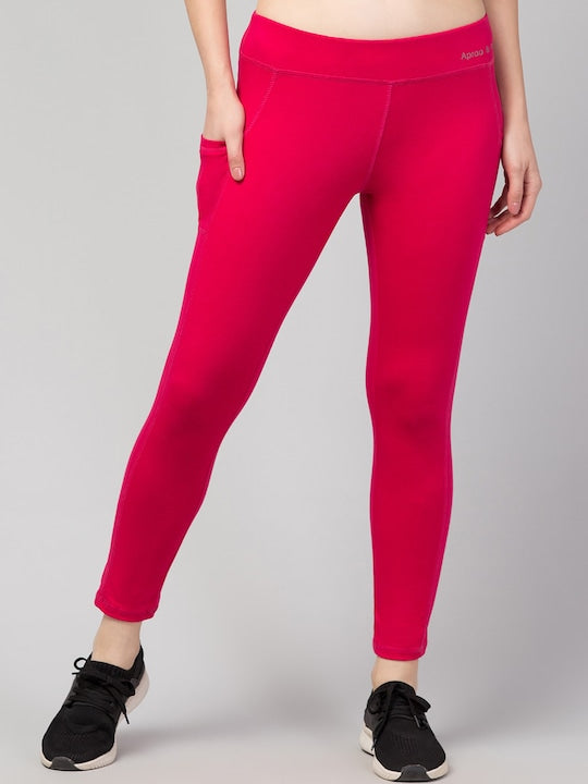 Women Solid Red Slim Fit with pockets Leggings