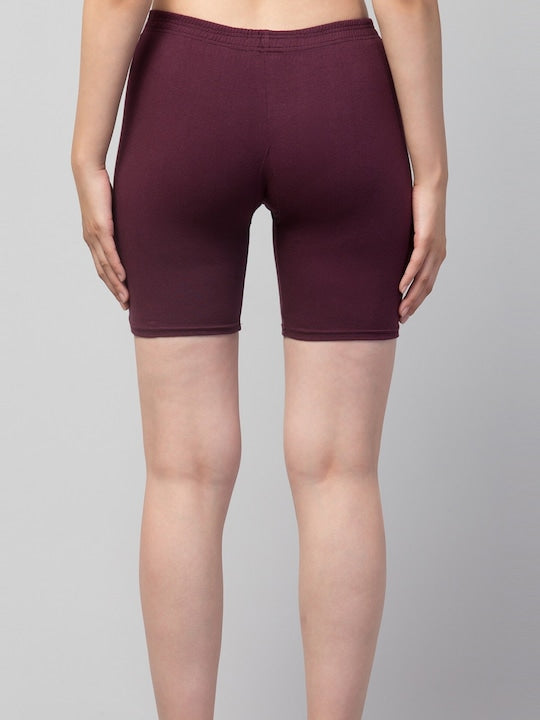 Women Solid Dark Maroon Mid-Rise Gym Short Brief