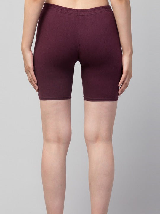 Women Solid Dark Maroon Mid-Rise Gym Short
