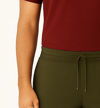 Men Olive Cotton Terry Knit Shorts with Drawcord & Pockets