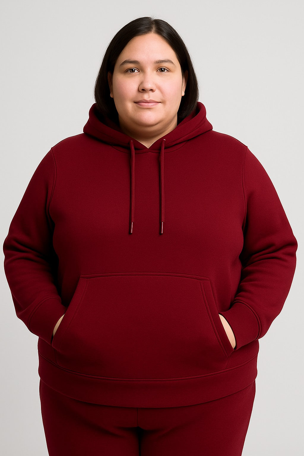 Women’s Plus-Size Hoodie Tracksuit Set – Maroon (Polyester Fleece)