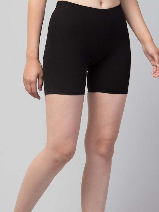 Women Solid Black Mid-Rise Gym Short Brief