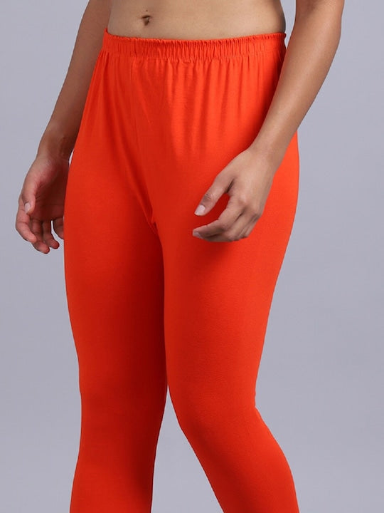 Women Solid Orange Slim Fit Leggings