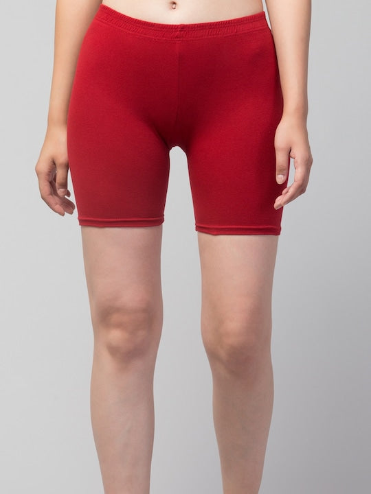 Women Solid Light Maroon Mid-Rise Gym Short Brief