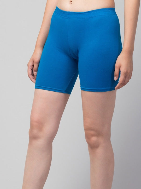 Women Solid Royal Blue Mid-Rise Short Brief