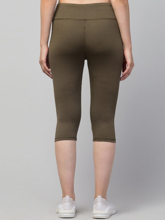 Women Grey Solid Dry Fit Capri Tights
