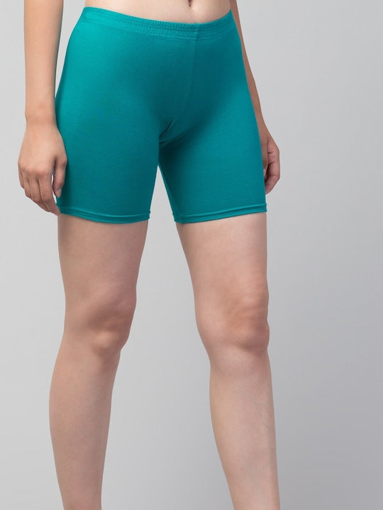 Women Solid Rama Green Mid-Rise Gym Short Brief